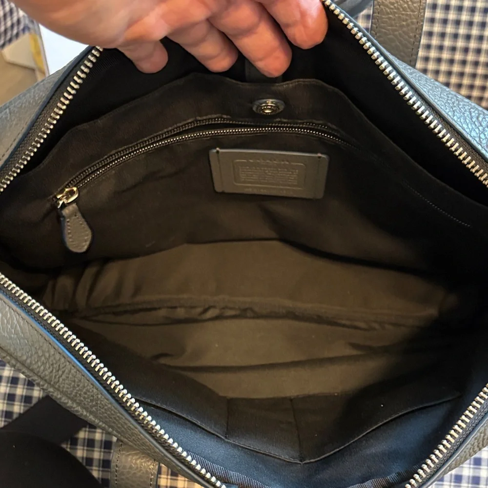 Coach Dark Gray pebbled Leather Men's Briefcase; grey black